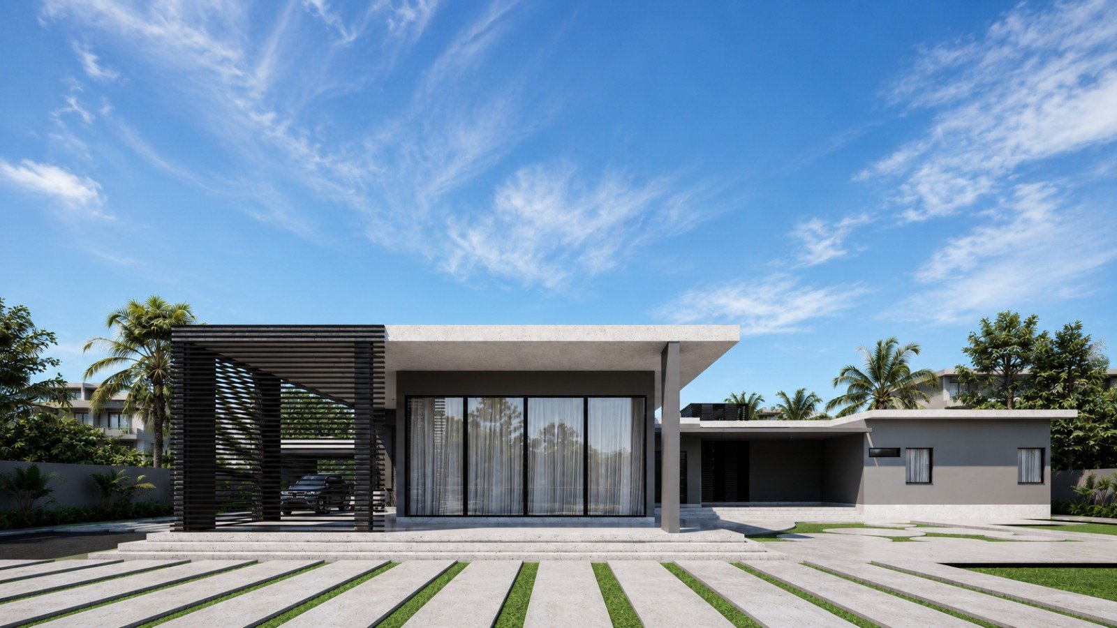 Architectural rendering of a modern residential building produced by Punctum Construction